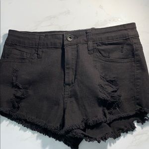 High Waisted Black Denim Shorts